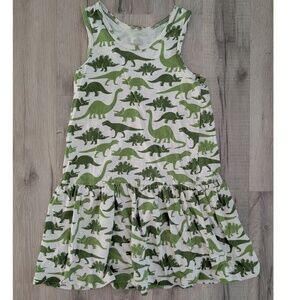 Winter Water Factory White Green Dinosaur Print Sleeveless Dress, 5/6Y (Z3)